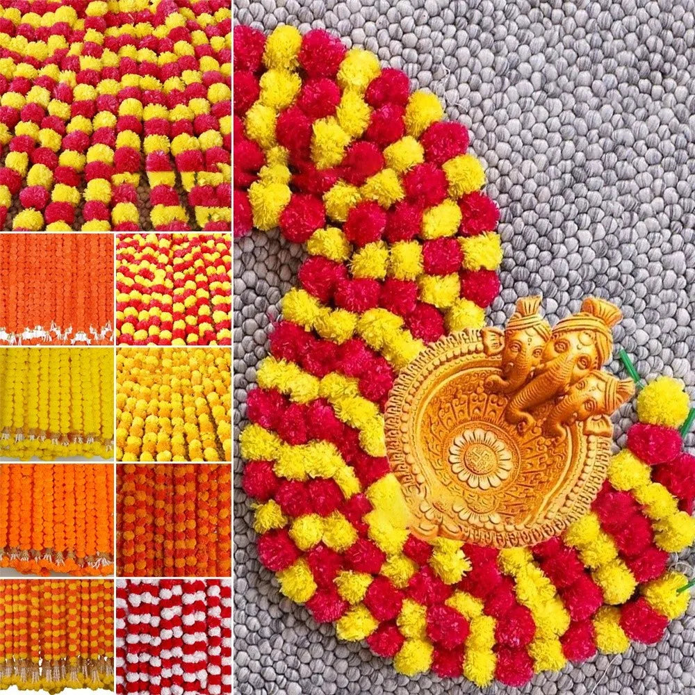 Long Strands Artificial Marigold Garland Pooja Diwali Fiesta Indian Décor Pooja Marigold Flowers Pooja Wedding Events Decor