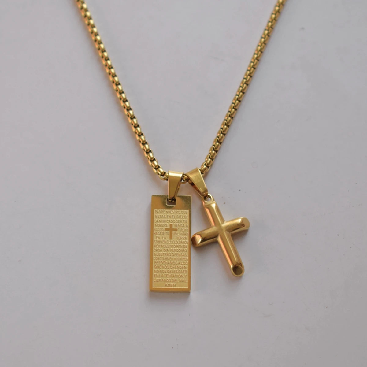 Cross Pendant Geometric Necklace Electroplated 18K Gold Stainless Steel Oval Square Necklace