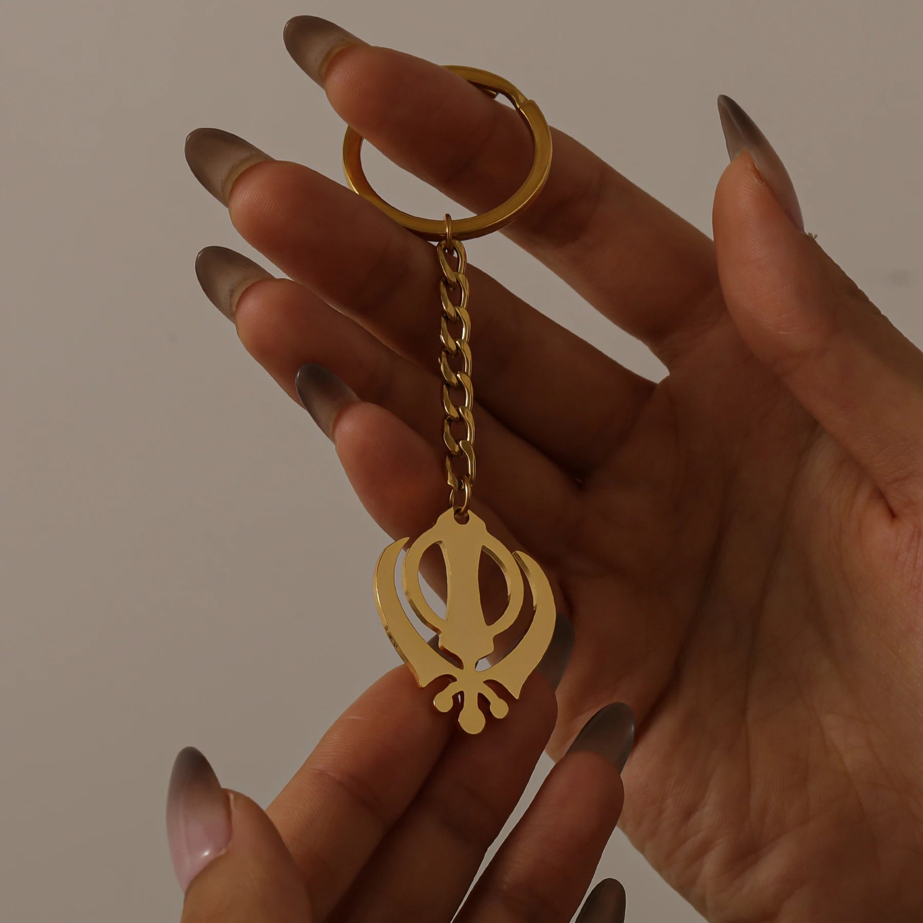 Punjabi Sikh Gold Keychain Pendant Gift 18K Stainless Steel Believer Faith Master Unique Symbol Religious Jewelry Souvenir Gift