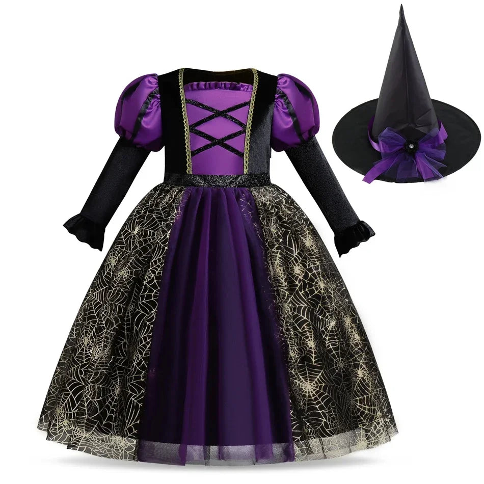 Witch Costume Kids for Girls Ghost Gothic Black Dress for Girl Carnival Party Halloween Princess Clothings