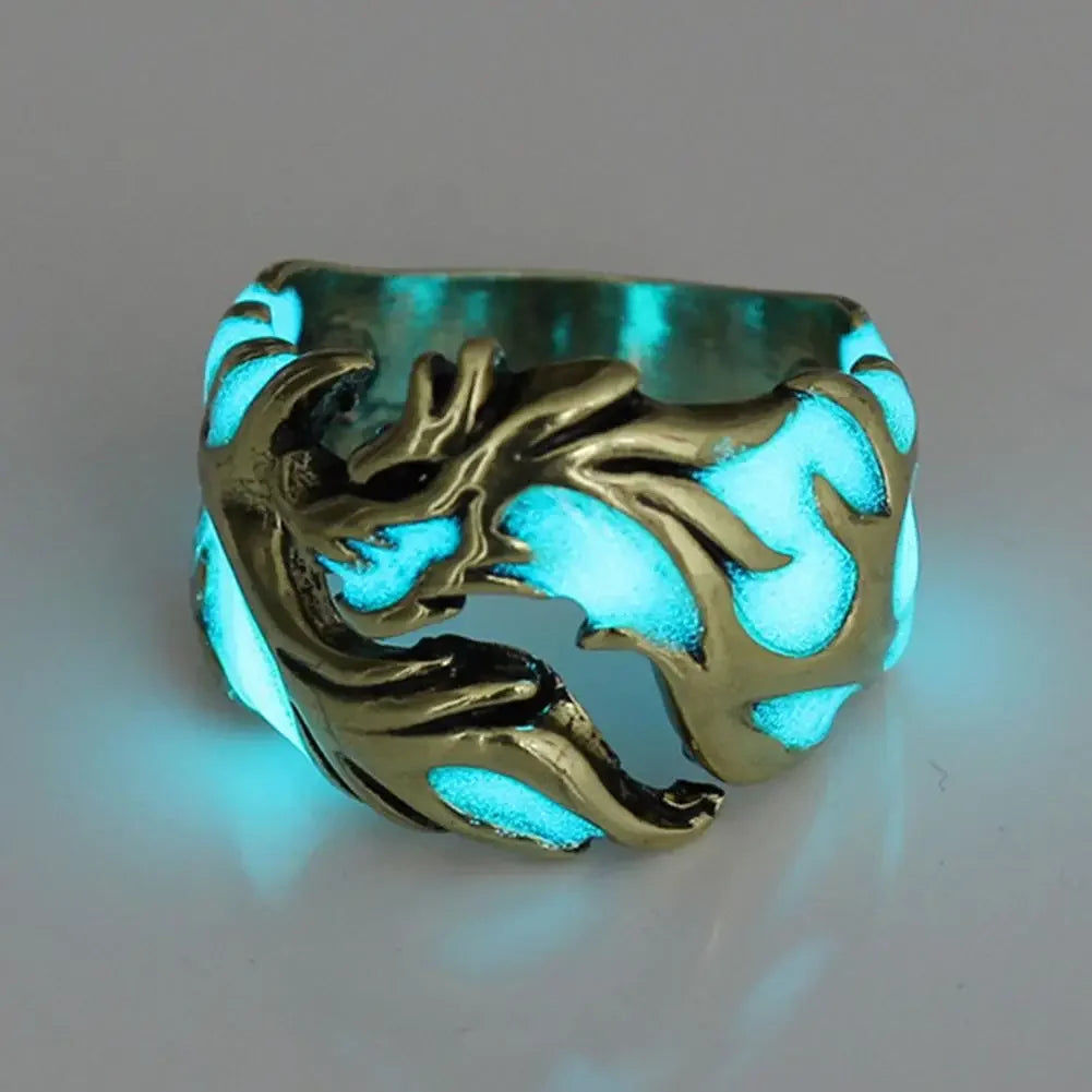 Luminous Dragon Rings Gothic Adjustable Men Stainless Steel Rings Unique Jewellery Vintage Halloween Gifts for Friends Anillos