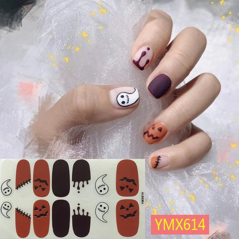 Baking Free Halloween Nail Stickers Full Sticker Fashion Nail Art Jewelry  Pumpkin Ghost Wholesale Applique Nail Sticker