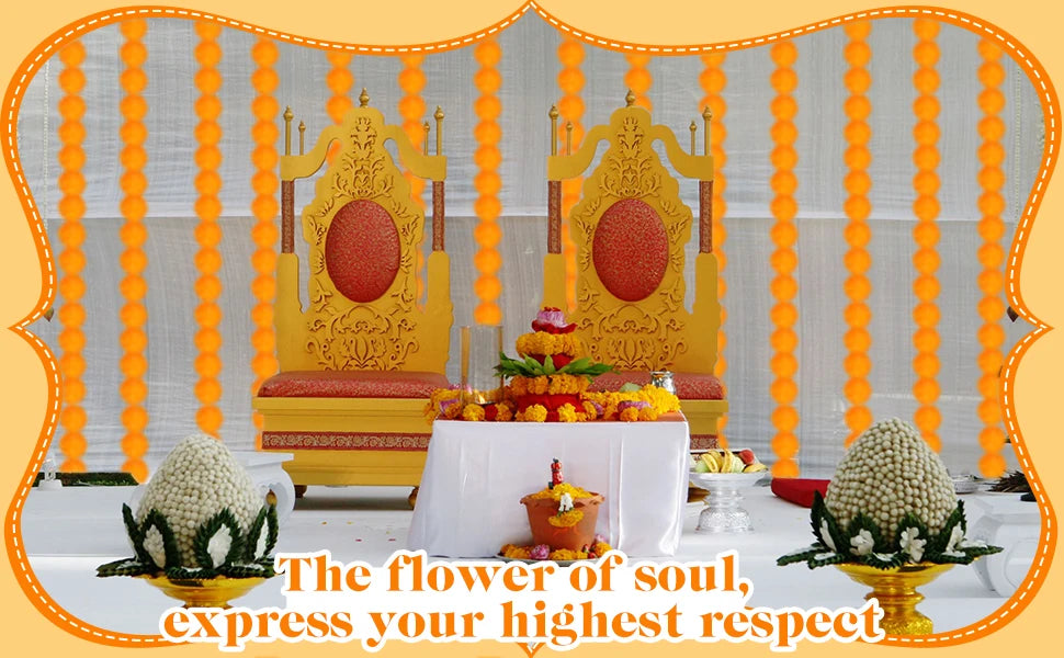 5-50pcs Marigold Flower Garland For Decoration 5 ft Artificial Flowers Mexican Diwali Indian Wedding Party Pooja Day of The Dead