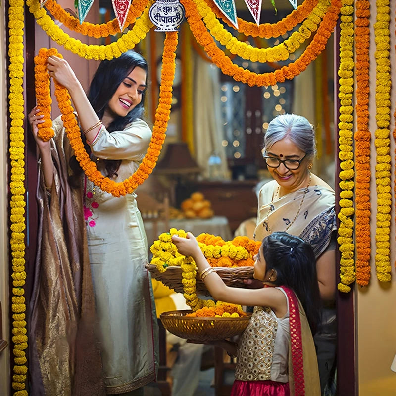 1.5m Marigold Flower Garland Plastic Artificial Flowers Diwali Traditional Festival