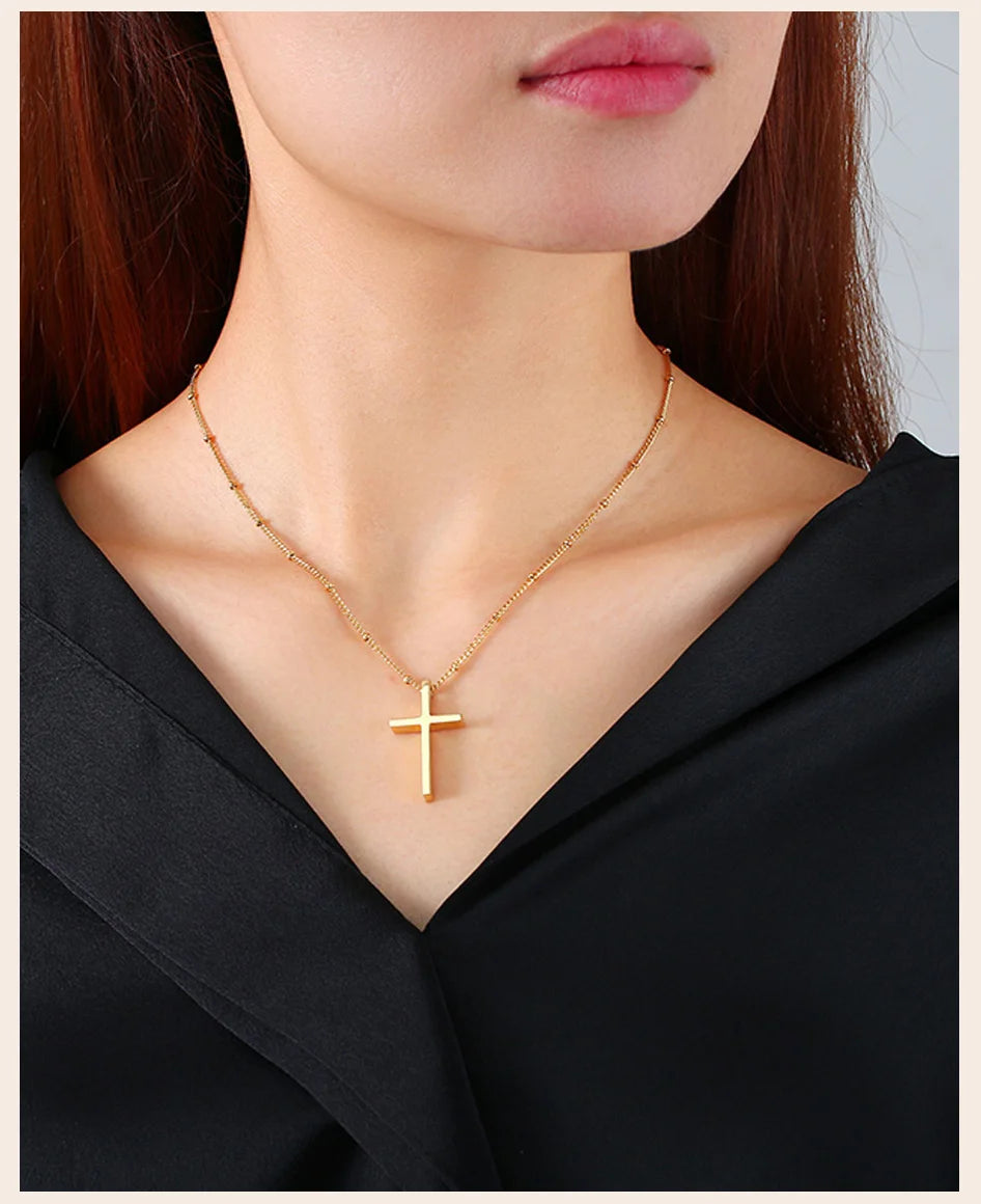 Cruz Cross Necklace Pendant, Women's Stainless Steel Cross Collar, Fashion Religious Jewelry