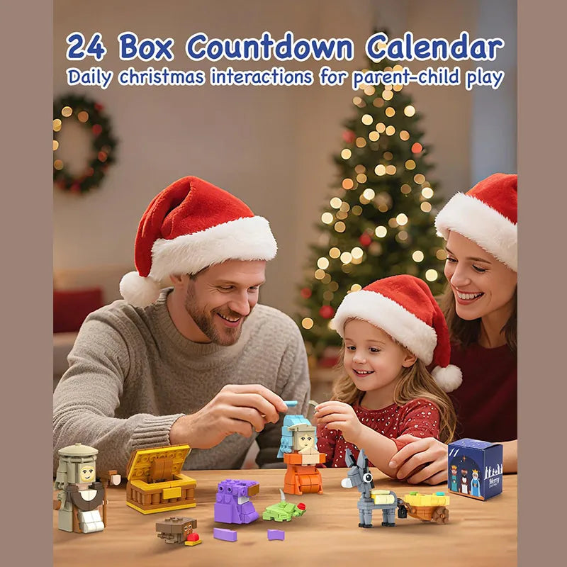Christmas Advent Calendar Gift Box Diy Nativity Jesus Bricks Toys 24Days Countdown Calendar Surprise Christmas Home Decoration