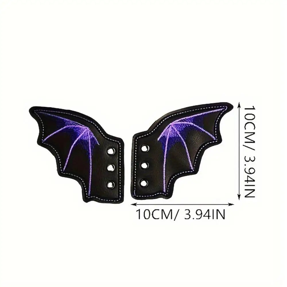 1Pair Fashion Leather Bat Shoe Wings Ornament Halloween Party Fun Skate Shoes Decorations DIY Adult Kids Shoe Decor Accessories