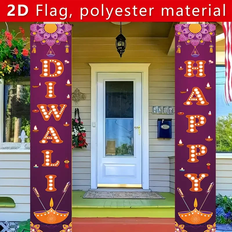 2pcs Purple Diwali Festival Door Banner Set for Festive Party Decorations and Entrance Ornaments with Couplets