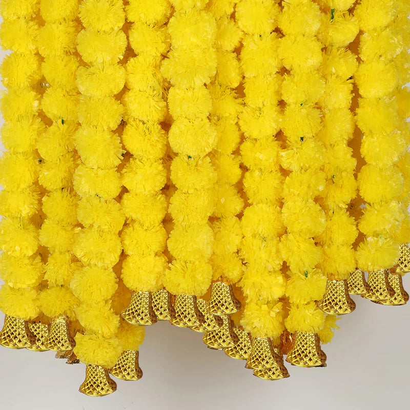 5-50pcs Marigold Flower Garland For Decoration 5 ft Artificial Flowers Mexican Diwali Indian Wedding Party Pooja Day of The Dead