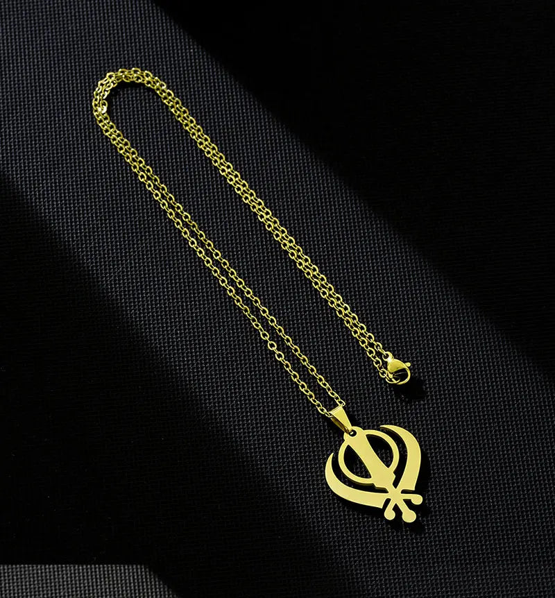 SONYA Stainless Steel Sikh Symbol Pendant Necklace for Men Women Unisex Ethnic Boho Couple Jewelry Tribal Gift Accessory