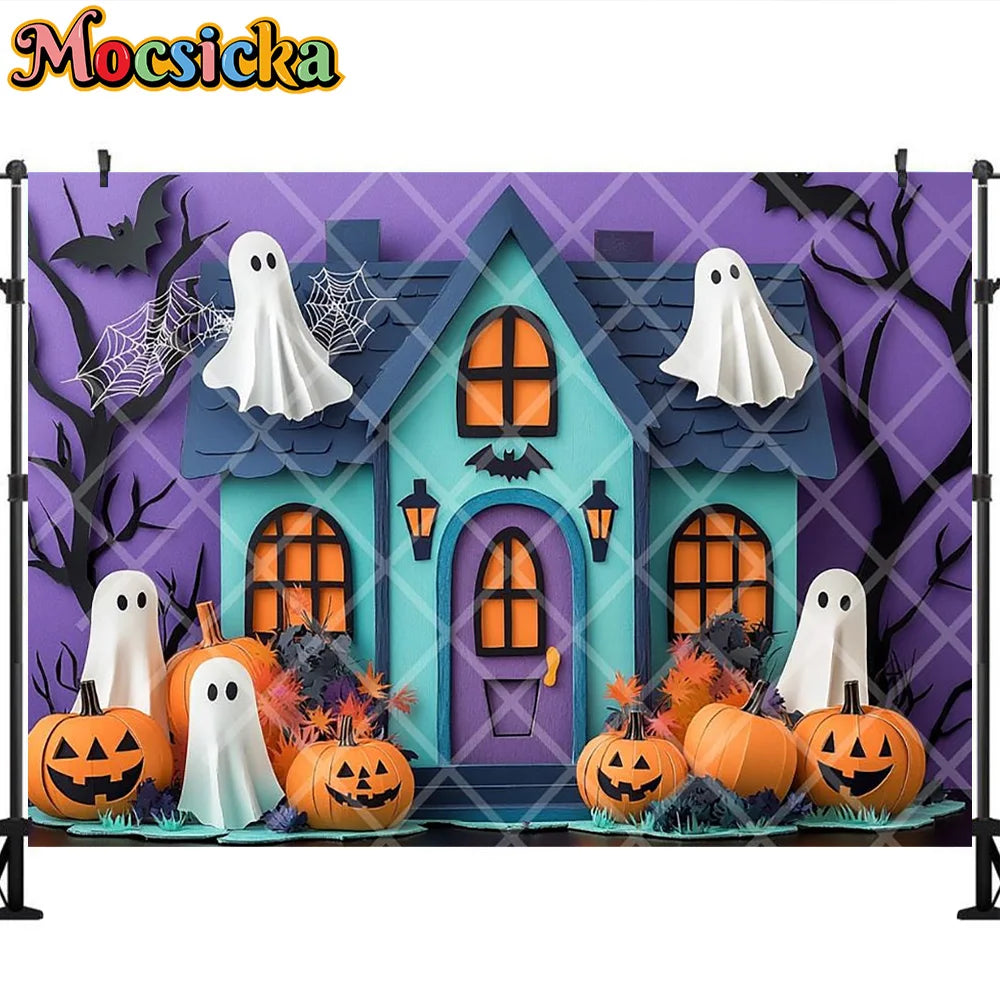 Mocsicka Photography Backdrop Halloween White Ghost Pumpkin Decoration Kids Holiday Party Supplies Backgrounds For Photographs