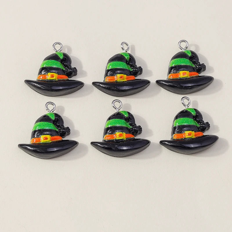 Leslie 10Pcs New Resin Halloween Charms Kawaii Cat Spider Castle Ghost Pumpkin Charms Pendants Decor DIY Earring Jewelry Making