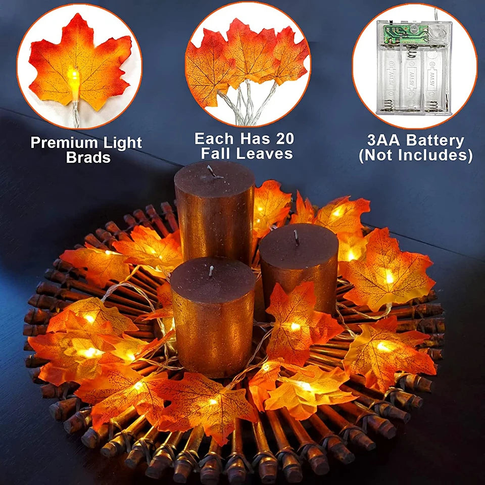 Lighted Fall Garland Maple Leaves String Lights for Indoor Holiday Autumn Home Party Halloween Decoration