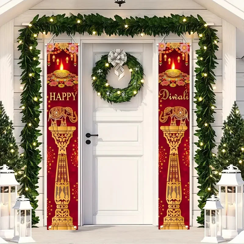VIKAMA2pcs Diwali Hanging Door Couplets with Oil Lamp Motifs Suitable for Decorating the Front Door Porch of Your Home