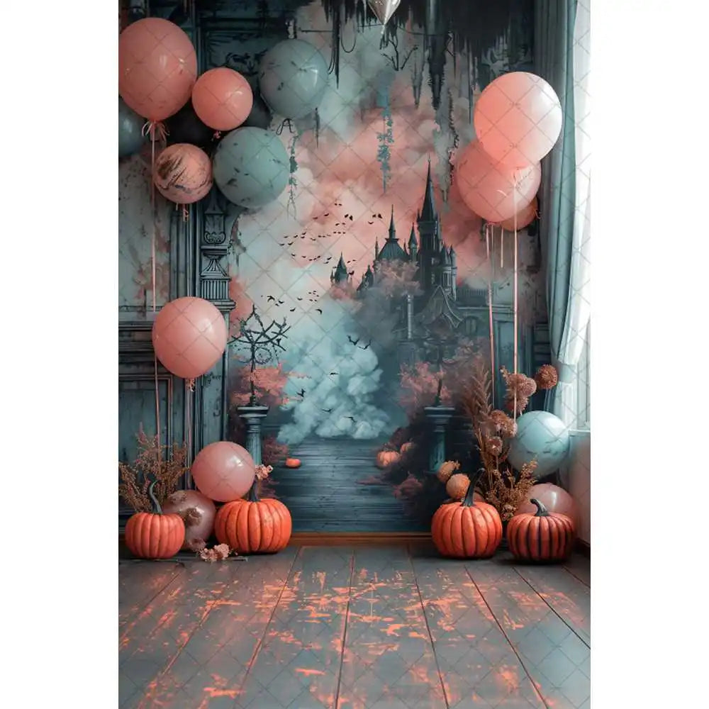 Halloween Night Background Photography Horror Haunted House Pumpkin Lantern Black Stone Road Backdrop Kids Holiday Party Studio