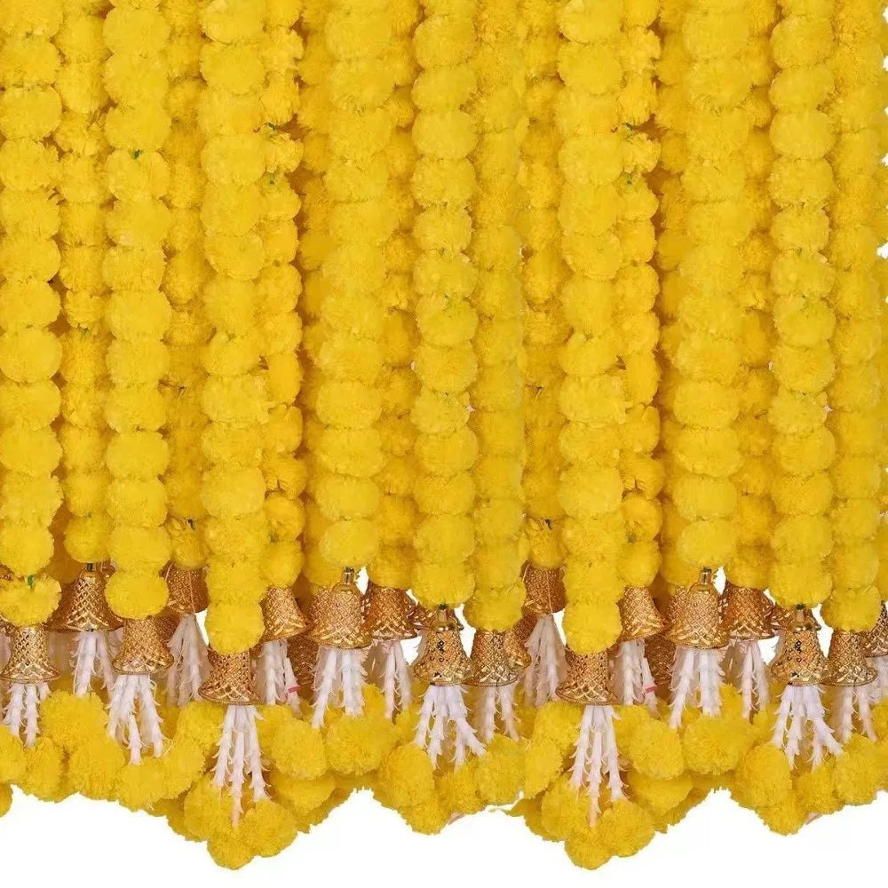 Long Strands Artificial Marigold Garland Pooja Diwali Fiesta Indian Décor Marigold Flower Garlands Reusable Events Decor