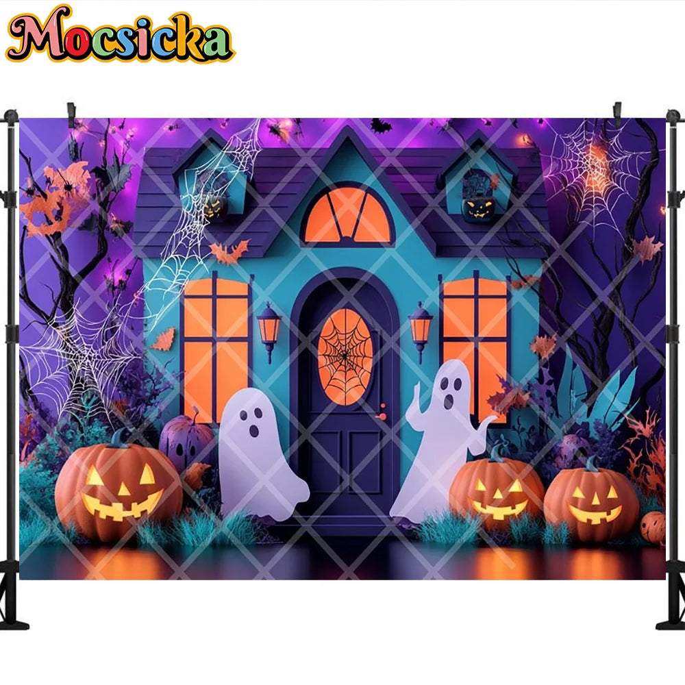 Mocsicka Photography Backdrop Halloween White Ghost Pumpkin Decoration Kids Holiday Party Supplies Backgrounds For Photographs