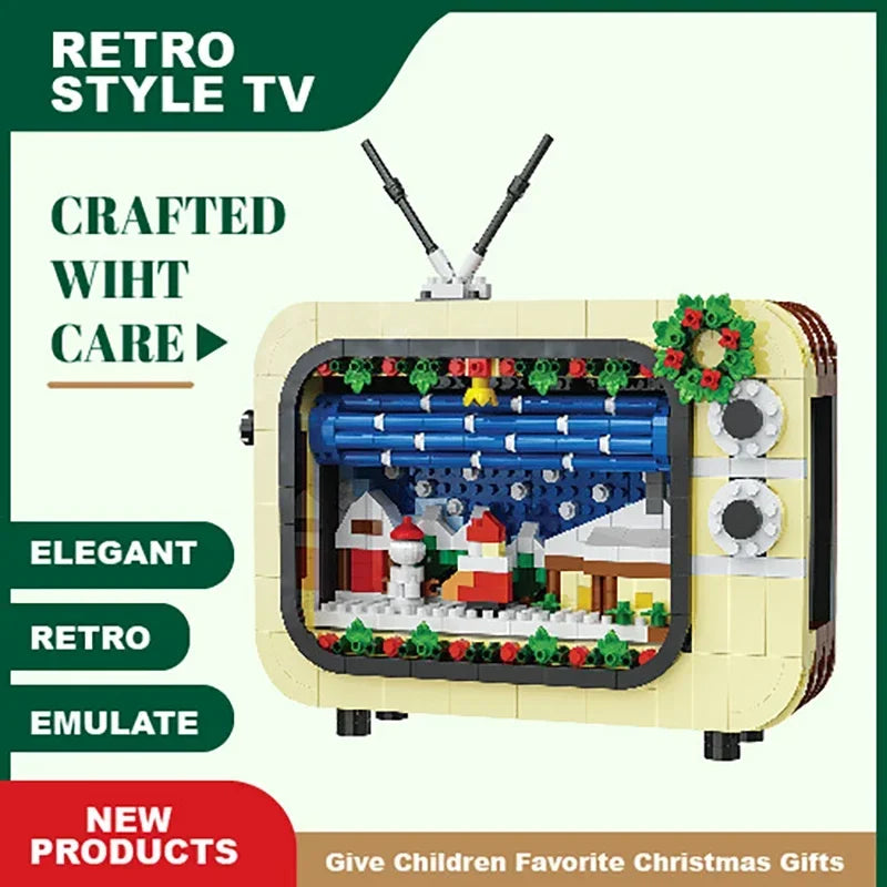 Christmas Retro Tv Building Blocks Assembly Building Blocks Xmas Gift Mini Bricks Diy Assembly Educational Toys Plastic Model