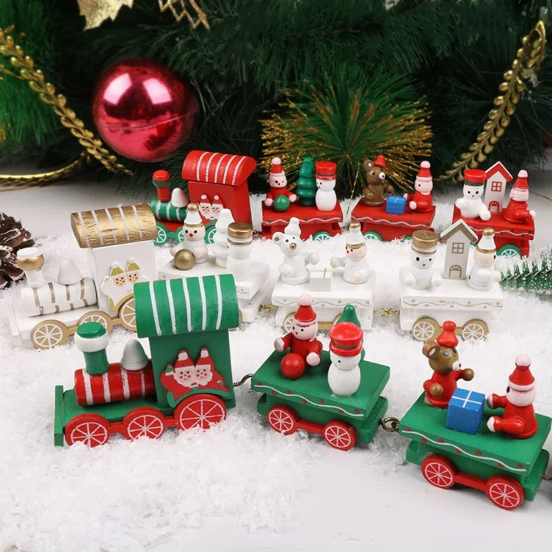 Christmas Train Painted Wooden Plastic  Mini Christmas Tree Train Christmas Decorations Festival Party Xmas Table Top Ornament