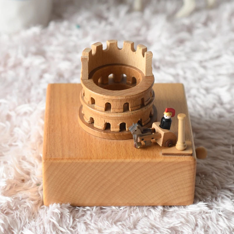 Christmas Gifts Wholesale Logo Engrave Mechanical Wind Up Clockwork Rotating Carousel Ballerina Music Box Wooden For Present