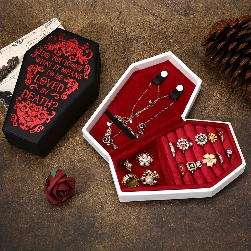 1/2pcs Gothic Coffin-Shaped Jewelry Box PU Leather Multi-Compartment Organizer for Rings Necklaces Earring Halloween Gift Case