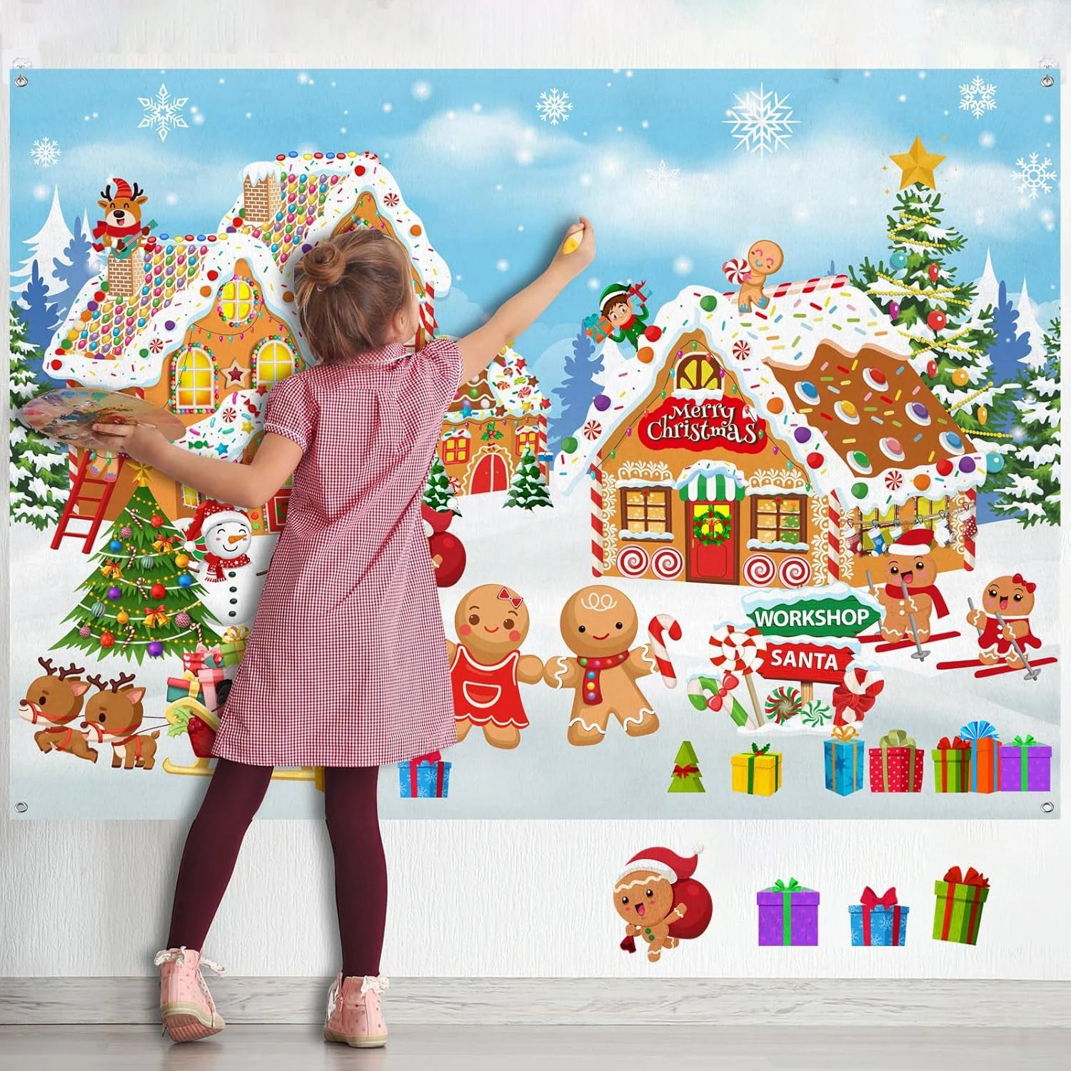 Christmas Felt Story Board Set Detachable Ornaments Wall Decor House Crafts DIY Learning Interactive Play Kit for Holiday Xmas