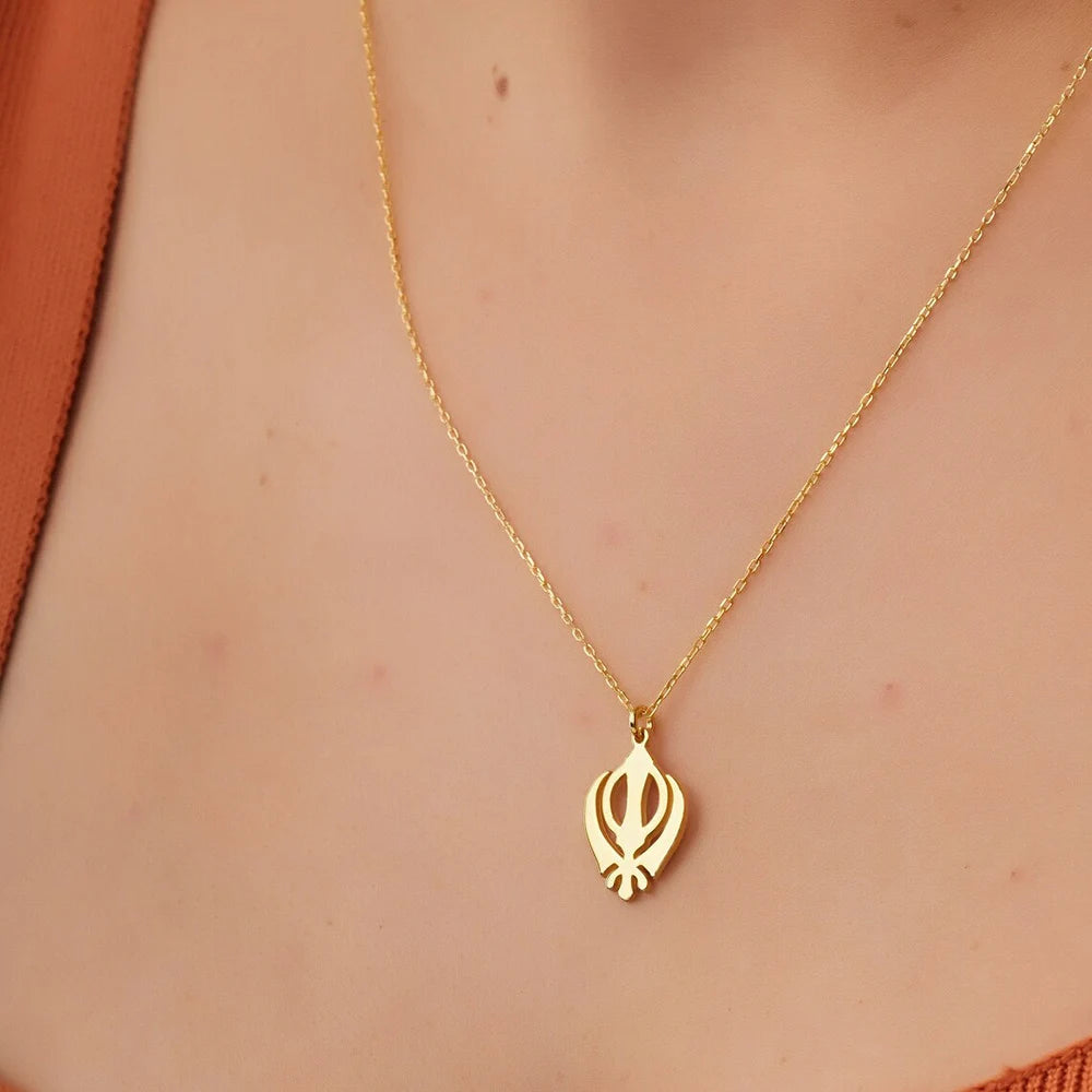 Retro Sikhism Symbol Necklaces Stainless Steel Protection Charm Necklace for Women Khanda Faith Gift Sikh Khanda Pendant Jewelry
