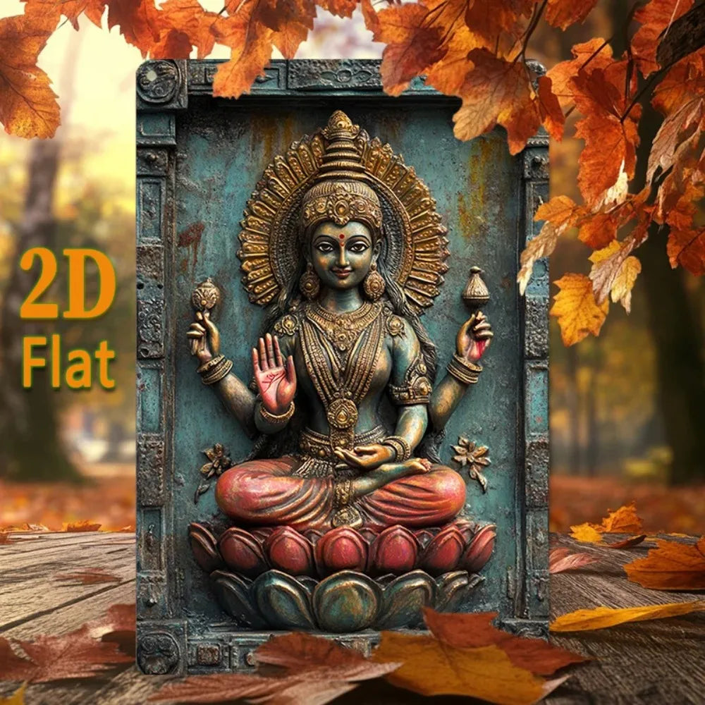 Goddess Lakshmi on Lotus Throne, 1pc 2D Aluminum Wall Art, Serene Office Decor