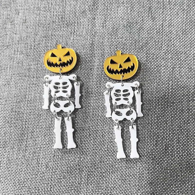New Skeleton Pumpkins Halloween Earrings Women Hallowmas Costume Cosplay Skull Heart Axe Black Bat Acrylic Drop Earring
