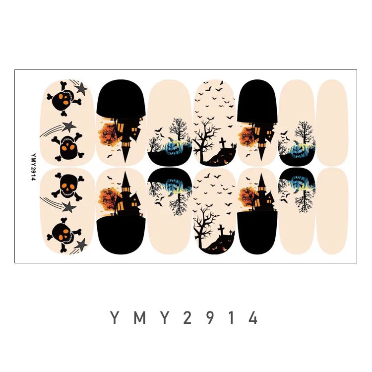 Baking Free Halloween Nail Stickers Full Sticker Fashion Nail Art Jewelry  Pumpkin Ghost Wholesale Applique Nail Sticker