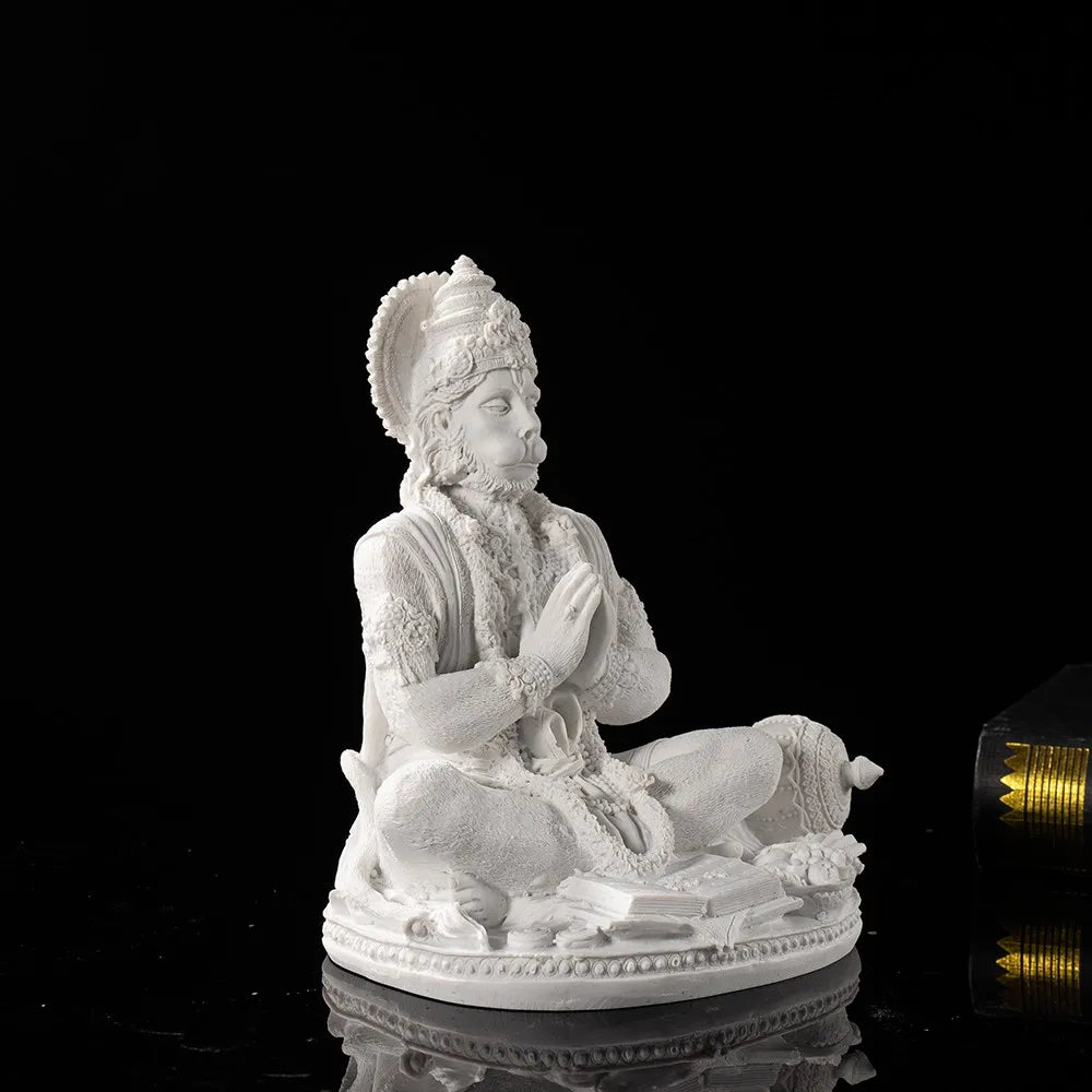 Sandstone White Hanuman Statue Hindu God Sculpture