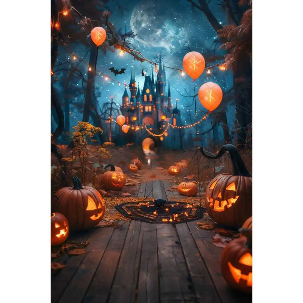 Halloween Night Background Photography Horror Haunted House Pumpkin Lantern Black Stone Road Backdrop Kids Holiday Party Studio