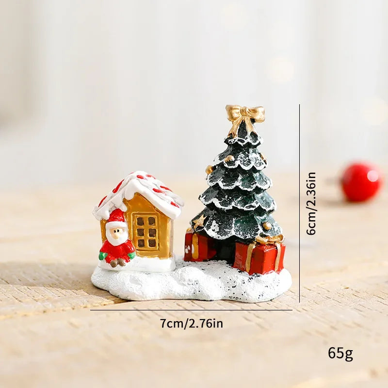 Christmas Village Resin Figurines House Micro Landscape Merry Christmas Home Table Ornaments New Year Holiday Decoration Gifts