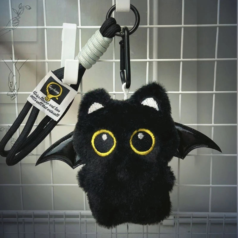 Cute Keychain Kawaii Black Cat Keychain Plush Cats Toy Backpack Hanging Pendant Decoration Keyring Halloween Ghost Theme Gifts
