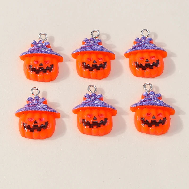 Leslie 10Pcs New Resin Halloween Charms Kawaii Cat Spider Castle Ghost Pumpkin Charms Pendants Decor DIY Earring Jewelry Making