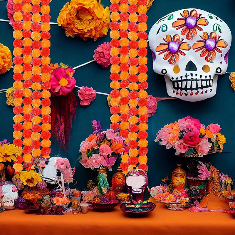 1.5m Marigold Flower Garland Plastic Artificial Flowers Diwali Traditional Festival