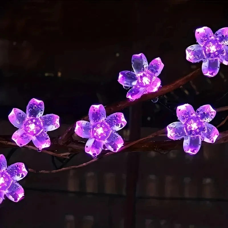 Purple Cherry Blossom Halloween Decorative Solar String Light Outdoor Waterproof Atmosphere Fairy flower Garden Lamp