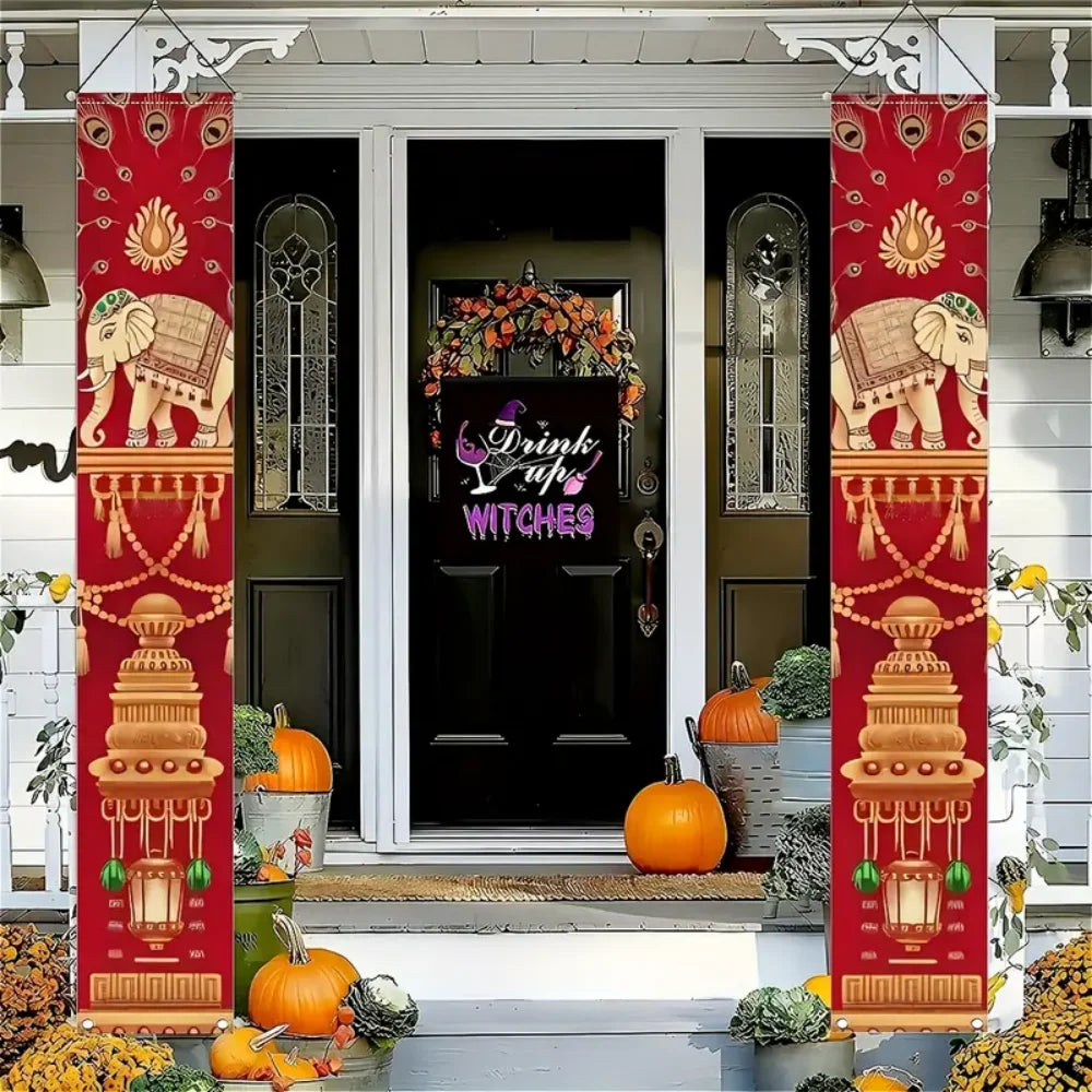 Indian Diwali Festival, Festive Porch Banners, Festive Decor For Welcoming Porch Drapes, Outdoor Courtyard Party Backdrop
