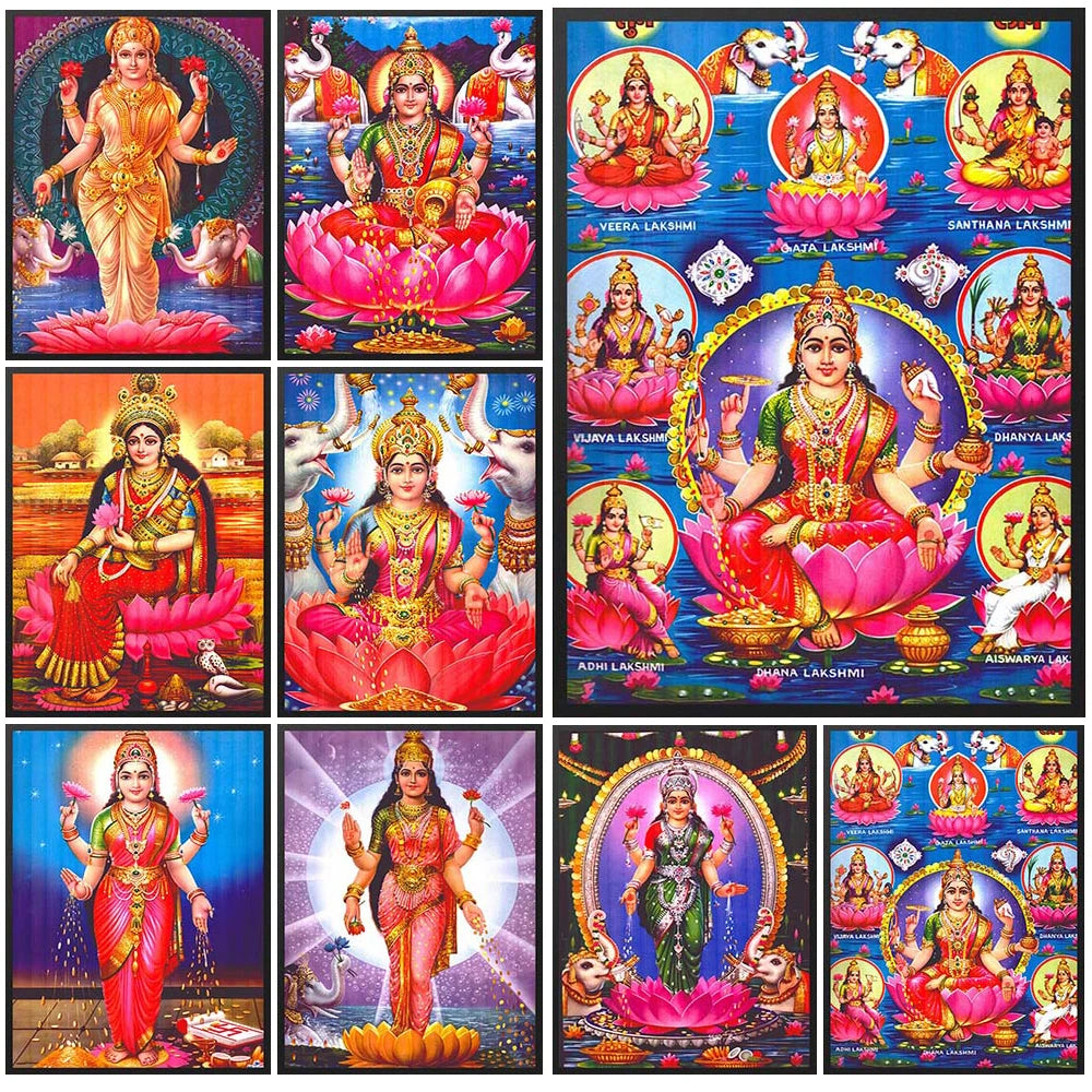 Hindu Goddess Lakshmi Religious Posters Wall Pictures