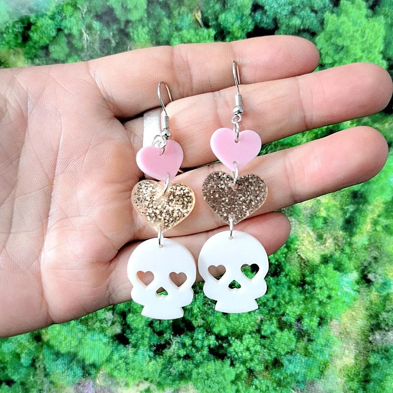 New Skeleton Pumpkins Halloween Earrings Women Hallowmas Costume Cosplay Skull Heart Axe Black Bat Acrylic Drop Earring