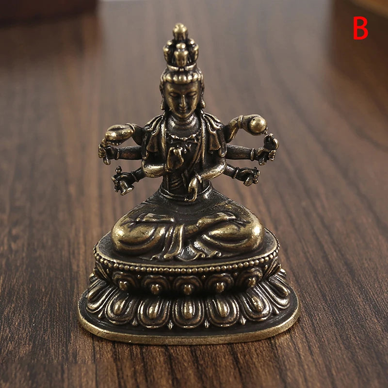 Retro Brass Green Tara God Statue Antique Copper Buddha Statue Home Living Room Office Decoration Figurines