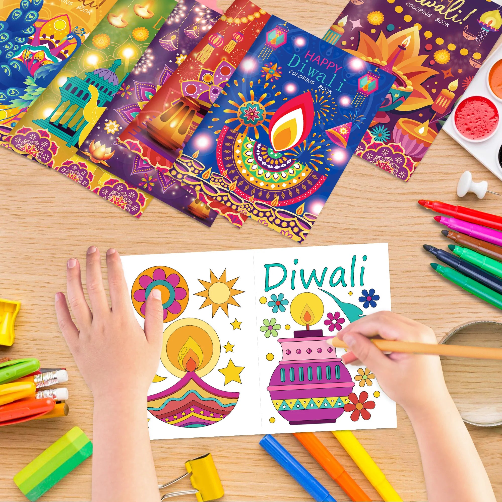 6/12/24pcs Diwali Festival Graffiti Drawing Painting Books DIY Coloring Picture Books For Kids Gifts Diwali Party