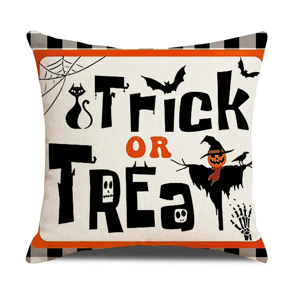 2024 New Linen Halloween Fall Cushion Cover 45x45cm Farmhouse Cat Witch Home Throw Pillow Covers For Home Room Couch Decor