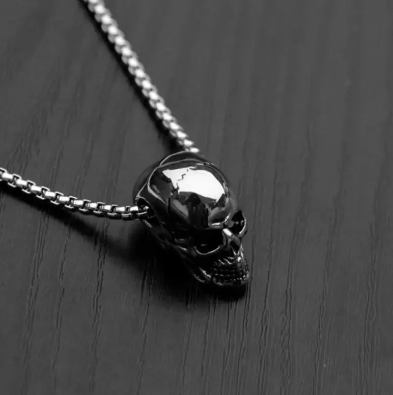 Punk Glossy Skull Ghost Head Pendant Necklace Men's Biker Rock Gothic Halloween Party Jewelry Accessories