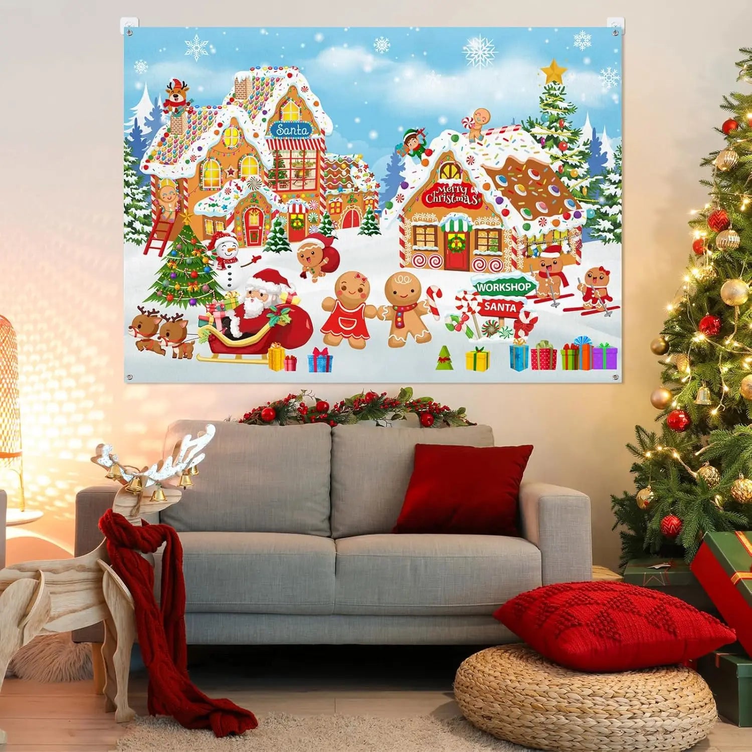 Christmas Felt Story Board Set Detachable Ornaments Wall Decor House Crafts DIY Learning Interactive Play Kit for Holiday Xmas