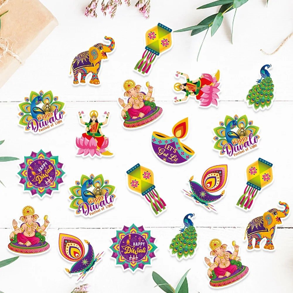 100Pcs/Bag Diwali Festival Theme Paper Confetti Elephant Peacock Candle Table Scatter for India Diwali Festival Party Decor