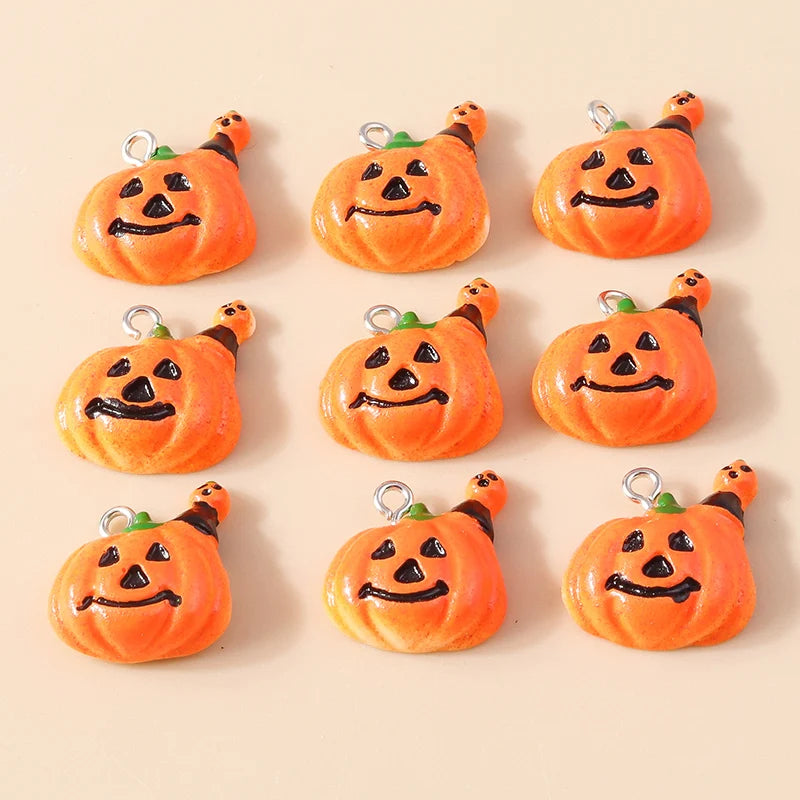 Leslie 10Pcs New Resin Halloween Charms Kawaii Cat Spider Castle Ghost Pumpkin Charms Pendants Decor DIY Earring Jewelry Making