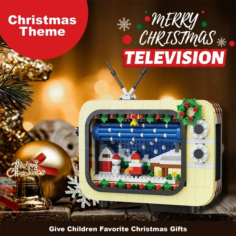 Christmas Retro Tv Building Blocks Assembly Building Blocks Xmas Gift Mini Bricks Diy Assembly Educational Toys Plastic Model