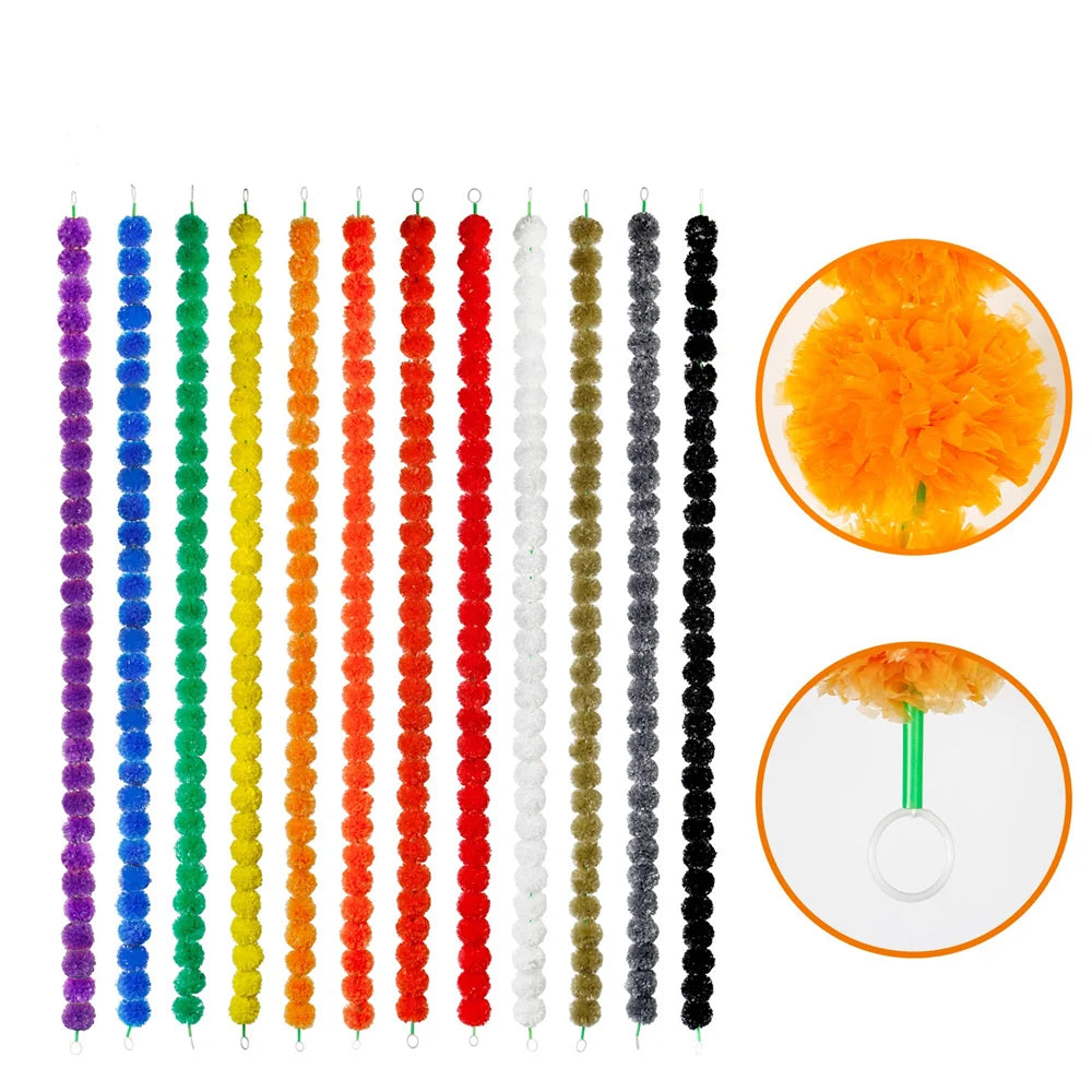 Artificial Marigold Garland For Diwali Wreath Indian Weddings Arch Decorations Garland Halloween Yard Hanging Flower Bar Strips