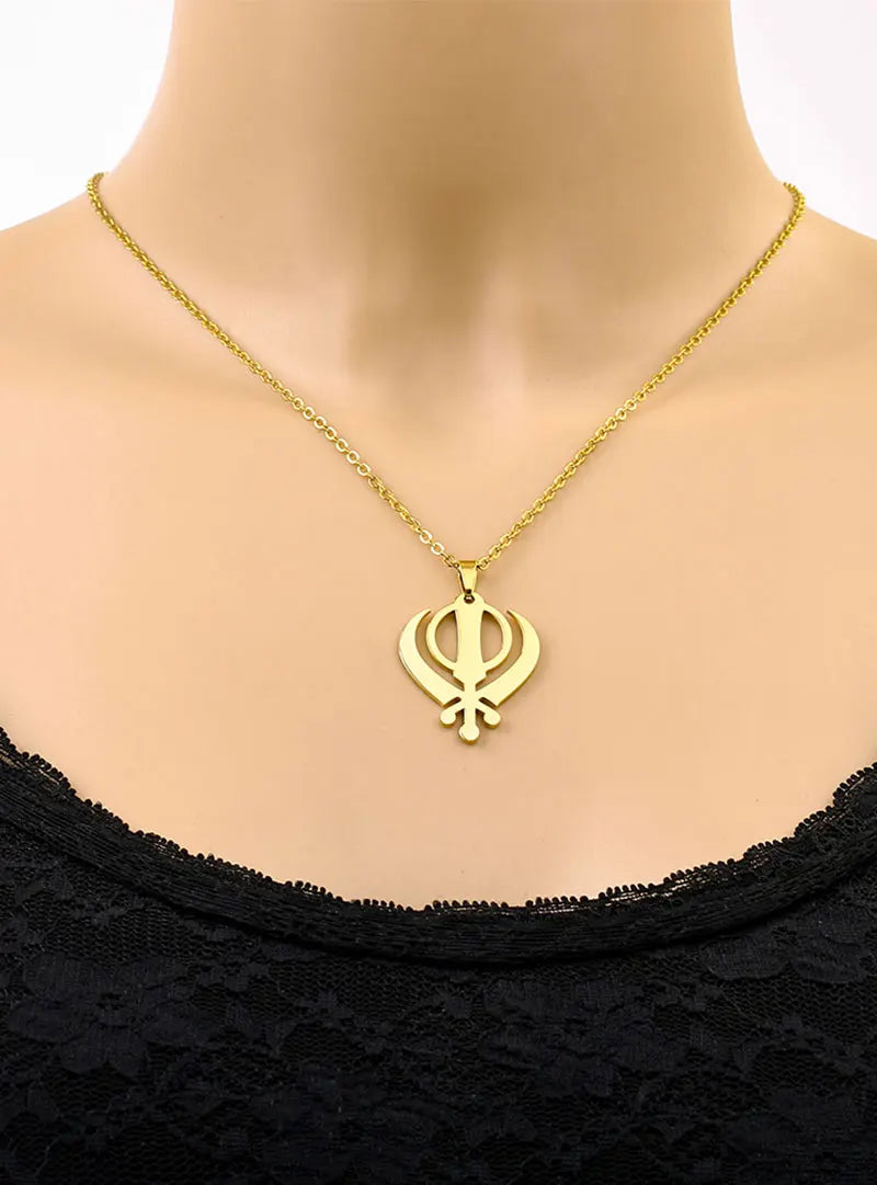 SONYA Stainless Steel Sikh Symbol Pendant Necklace for Men Women Unisex Ethnic Boho Couple Jewelry Tribal Gift Accessory